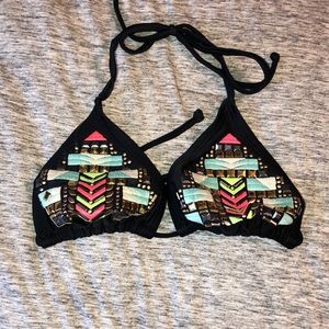 Black studded string bikini top